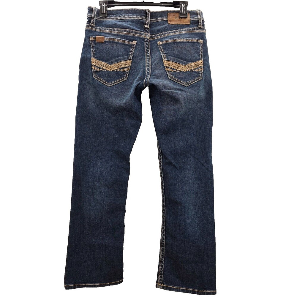 BKE Buckle Jeans Mens 30x30 Blue Jake Denim Pants Faded Whiskered Stretch Dark